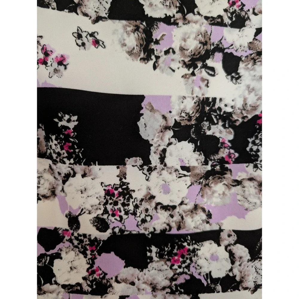 Tahari‎ Arthur S Levine Floral Striped Fit and Flare Dress Purple Black White 4